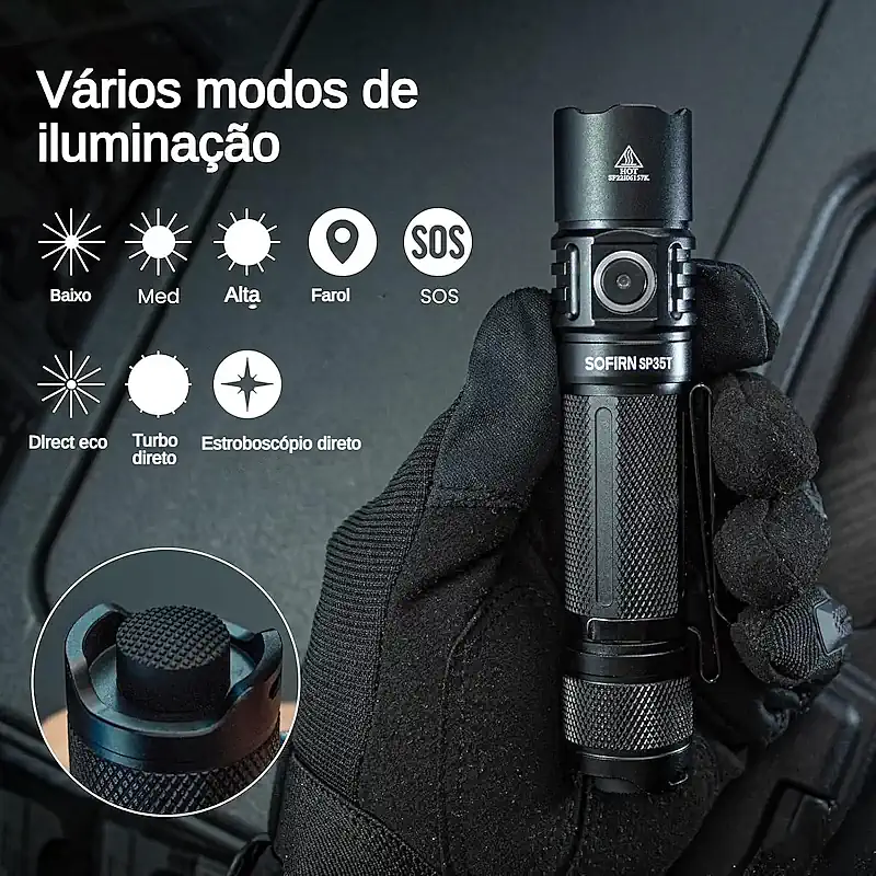 Modos de iluminação da Lanterna Tática Sofirn SP35T